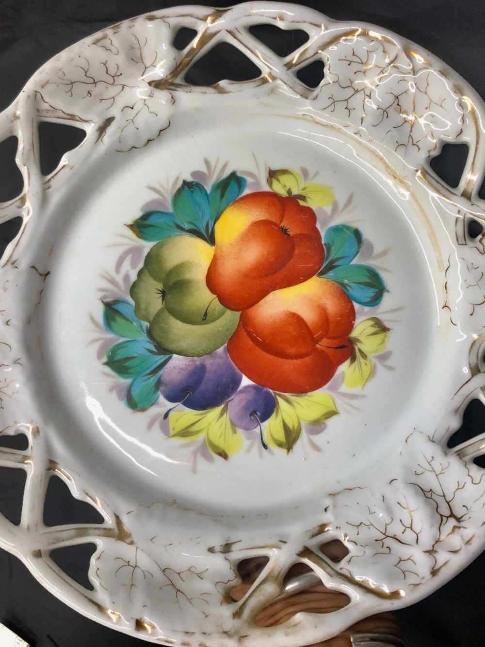 VTG 50s White Ceramic Kitschy Fruits Embellished Collectible Wall Plate~Cut Outs